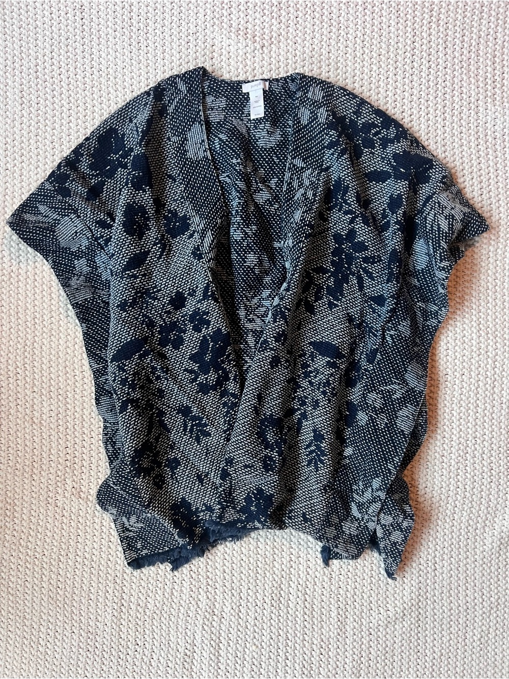 J. Jill Indigo Dyed 100% Cotton Open Cardigan Kimono Floral Textured Size S-L